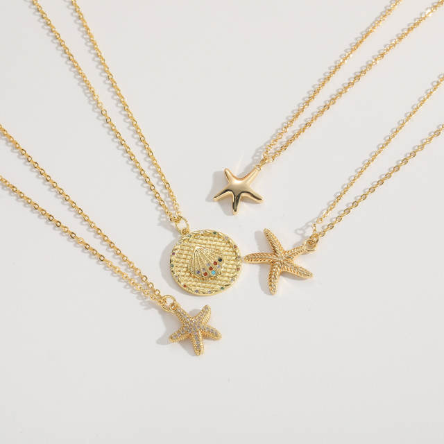 Ocean series gold plated starfish pendant copper necklace