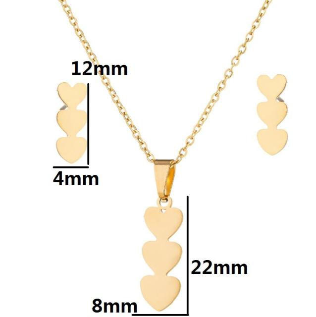 INS heart pendant dainty stainless steel necklace set
