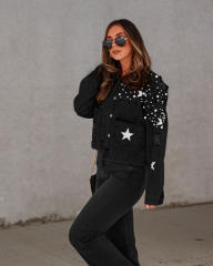 Amazon hot sale star handmade pearl denim short jacket