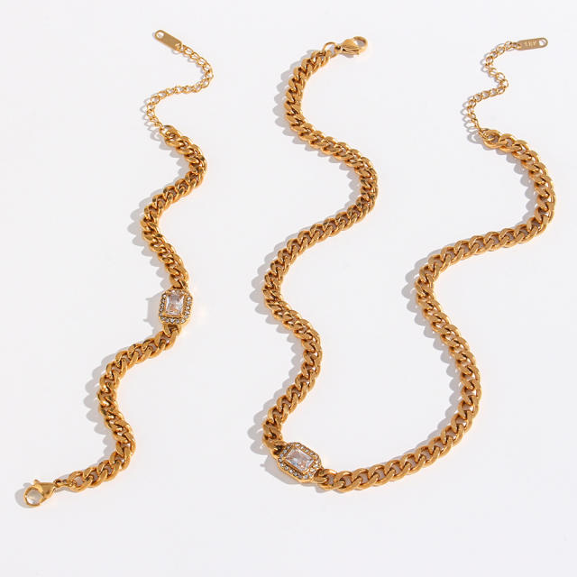 Hot sale cuban link chain stainless steel necklace bracelet set