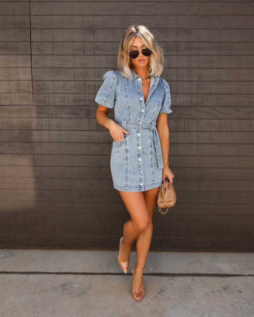 Sexy denim summer shirt dress short dress