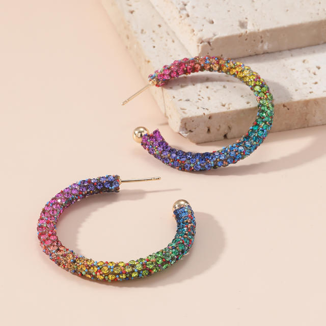 Rainbow rhinestone pave setting diamond women earrings party earrings