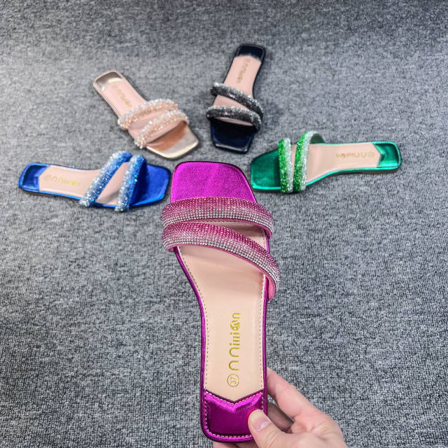 Summer Colorful diamond flat slippers for women