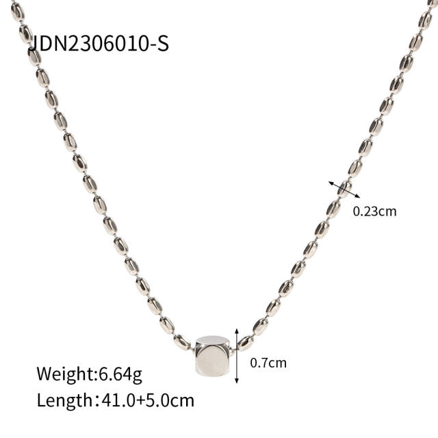Simple basic square pendant stainless steel necklace