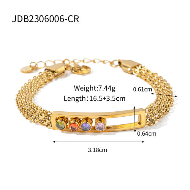Luxury movable cubic zircon stainless steel chain bracelet
