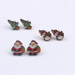 New design christmas wood studs earrings set