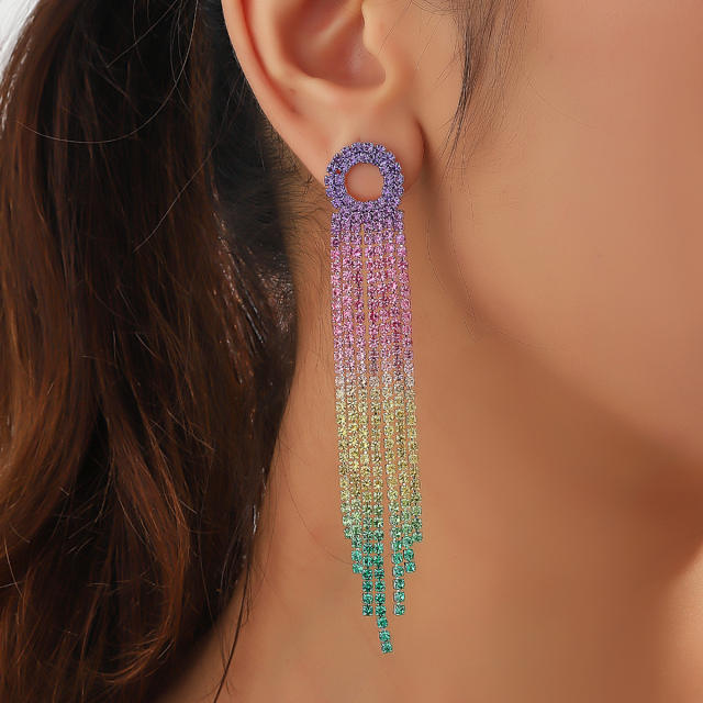 Rainbow rhinestone pave setting diamond women earrings party earrings