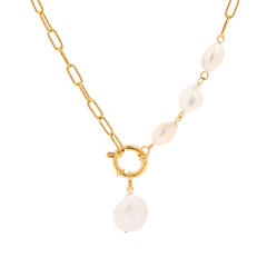 Vintage baroque pearl pendant stainless steel necklace