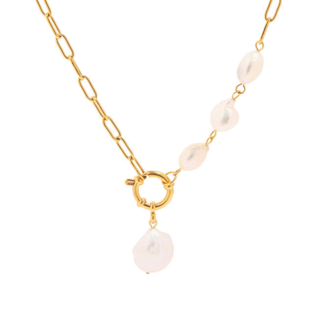 Vintage baroque pearl pendant stainless steel necklace