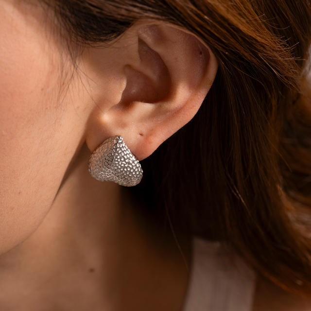 18KG vintage chunky heart stainless steel earrings