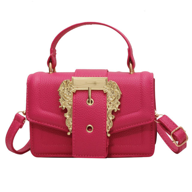 Baroque trend gold metal buckle PU leaather women handbag crossbody bag