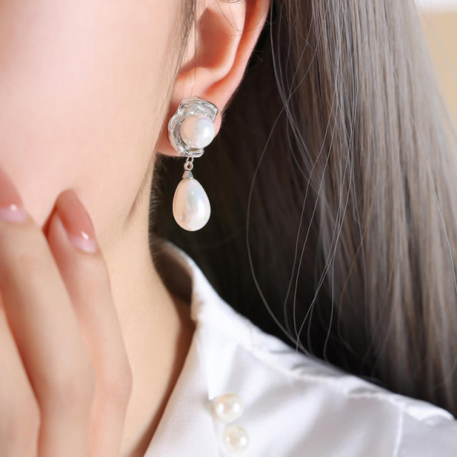 Vintage pearl stainless steel earrings for women