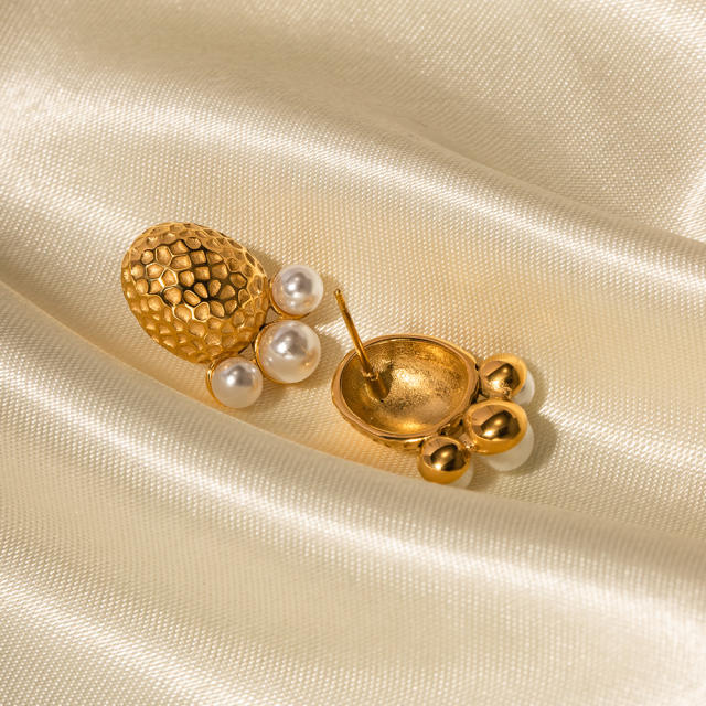 18K gold plated pearl short tassel stainless steel earrings
