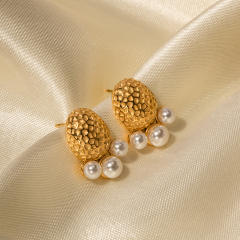18K gold plated pearl short tassel stainless steel earrings