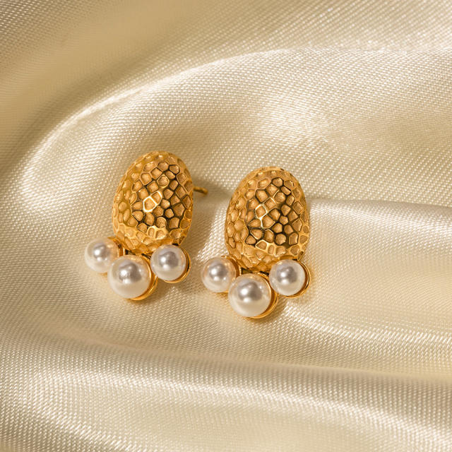 18K gold plated pearl short tassel stainless steel earrings
