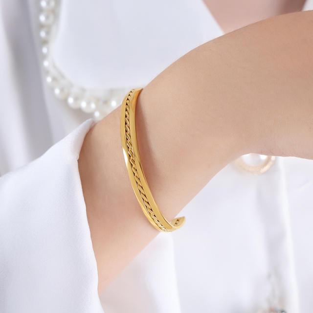 INS easy match gold color stainless steel cuffs bangle