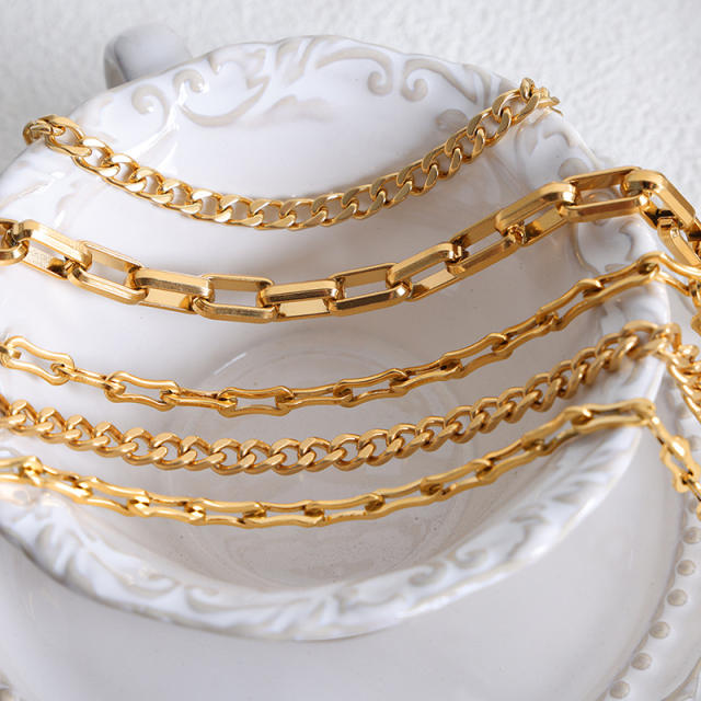 Chunky paperclip chain cuban link chain stainless steel necklace set