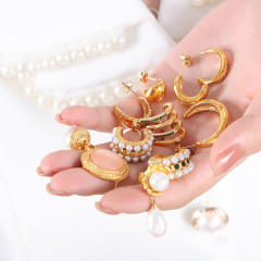 Vintage pearl stainless steel earrings for women