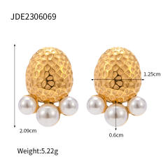 18K gold plated pearl short tassel stainless steel earrings