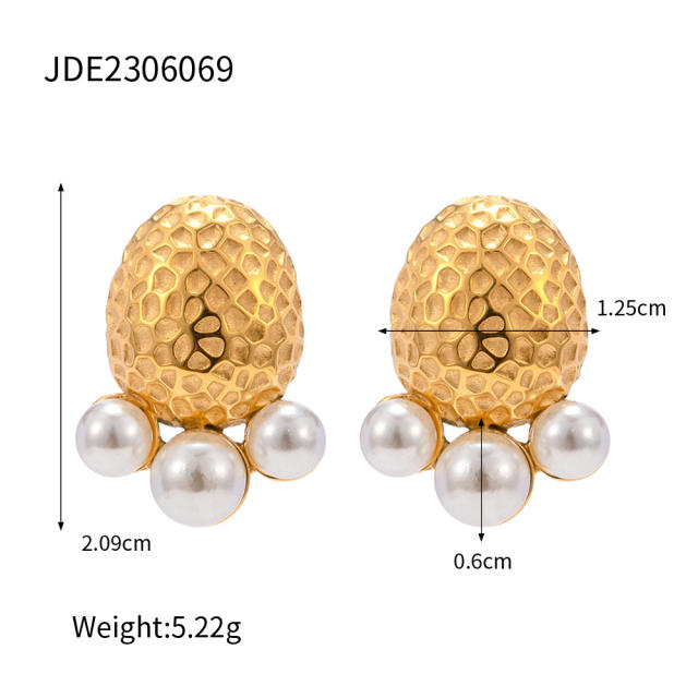 18K gold plated pearl short tassel stainless steel earrings