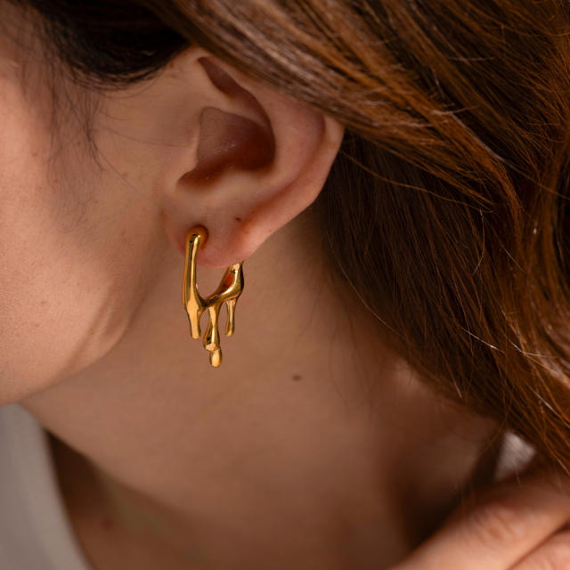 18K gold plated lava shape stainless steel earrings