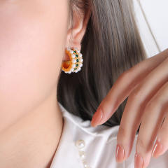Vintage pearl stainless steel earrings for women