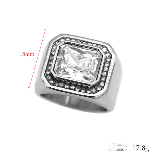 316L color cubic zircon stainless steel rings for men