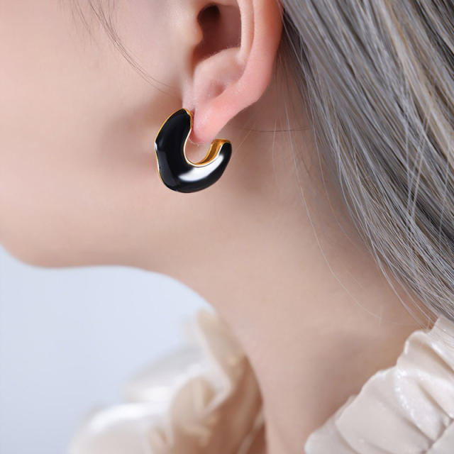 Personality cute enamel Balloon Dog stainless steel earrings