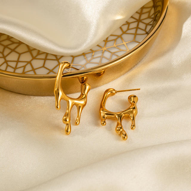 18K gold plated lava shape stainless steel earrings