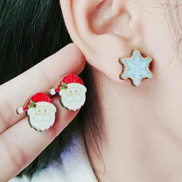 New design christmas wood studs earrings set