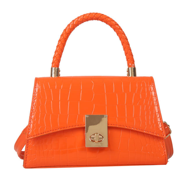 Classic plain color stone pattern PU leather women color handbag crossbody bag