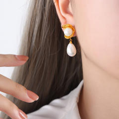 Vintage pearl stainless steel earrings for women