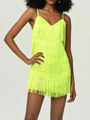 Hot sale sexy colorful tassel mini dress