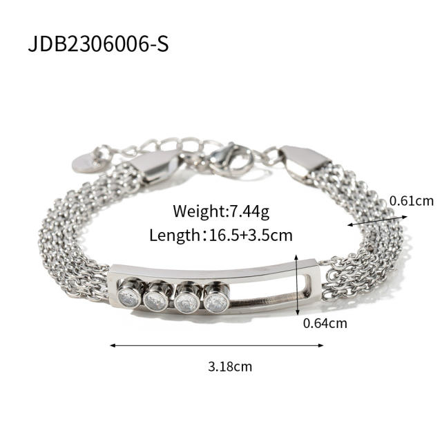 Luxury movable cubic zircon stainless steel chain bracelet