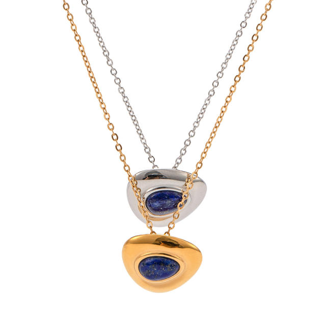 Summer triangle lapis lazuli statement stainless steel  pendant necklace set