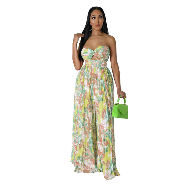 Summer sexy off shoulder floral patter wide leg women jumpsuit