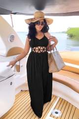 Sexy plain color backless slip holiday dress for women