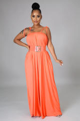 Summer plain color halter neck jumpsuit