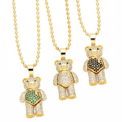 Hiphop diamond bear pendant real gold plated copper necklace