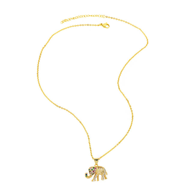 Cute rainbow cz bear elephant pendant gold plated copper necklace