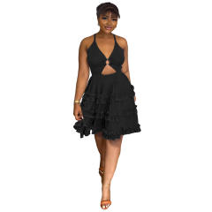 Sexy backless slip ruffle short dress