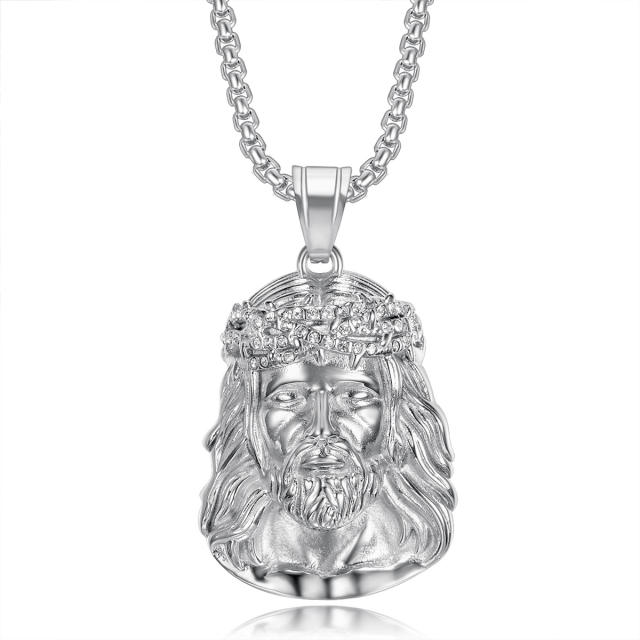 HIPHOP diamond Jesus pendant stainless steel necklace for men