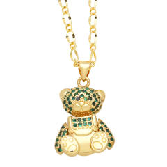 Cute diamond bear pendant real gold plated copper necklace