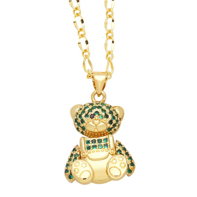 Cute diamond bear pendant real gold plated copper necklace