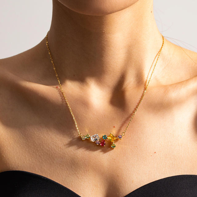 Dainty rainbow cz stainless steel necklace