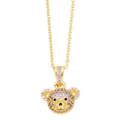 Cute full diamond bear pendant real gold plated copper necklace