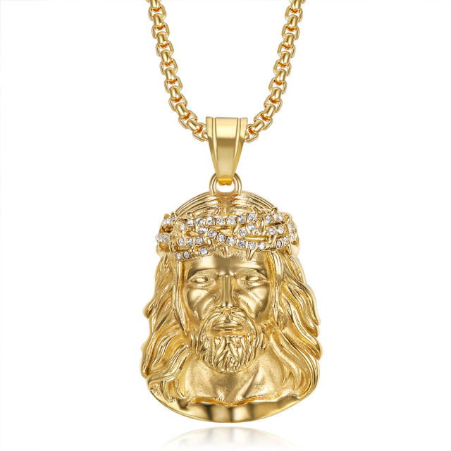 HIPHOP diamond Jesus pendant stainless steel necklace for men
