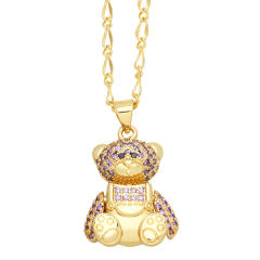 Cute diamond bear pendant real gold plated copper necklace