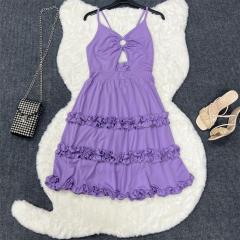 Sexy backless slip ruffle short dress