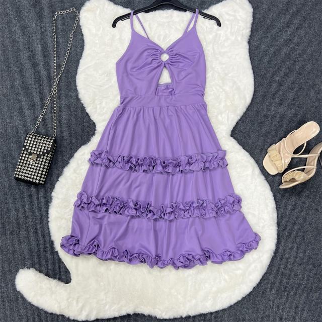 Sexy backless slip ruffle short dress